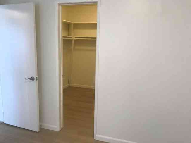 spacious walk in closet with built in shelving